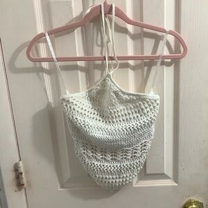 Abercrombie & Fitch White Cream Halter Crochet Crop Top